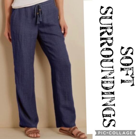 Soft Surroundings Bahama Britches Linen Pants Trousers Blue Womens X-Small Pant - Picture 1 of 7